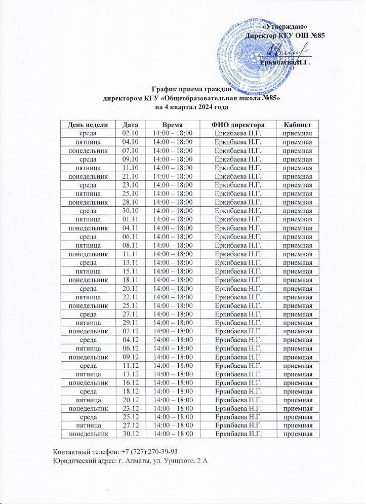 Директордың азаматтарды қабылдау кестесі